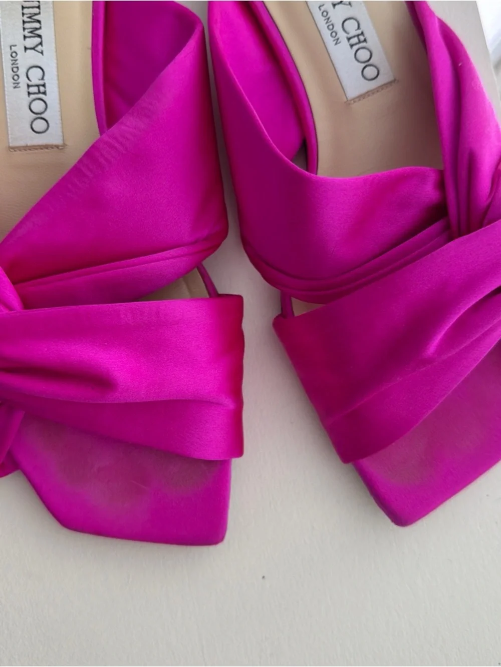 Jimmy Choo Hot Pink Satin Knot Slide Mules - Picture 5 of 6